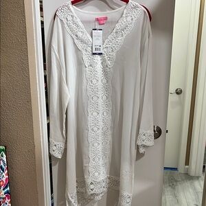 White Lace Trim Swimsuit Cover